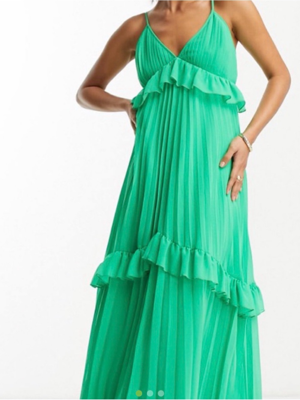 ASOS Emerald Green Ruffle Pleated Maxi Dress